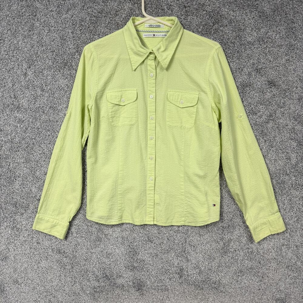 Vintage 90s Tommy Hilfiger Button Up Shirt Womens 14 Green Preppy Coastal Chic